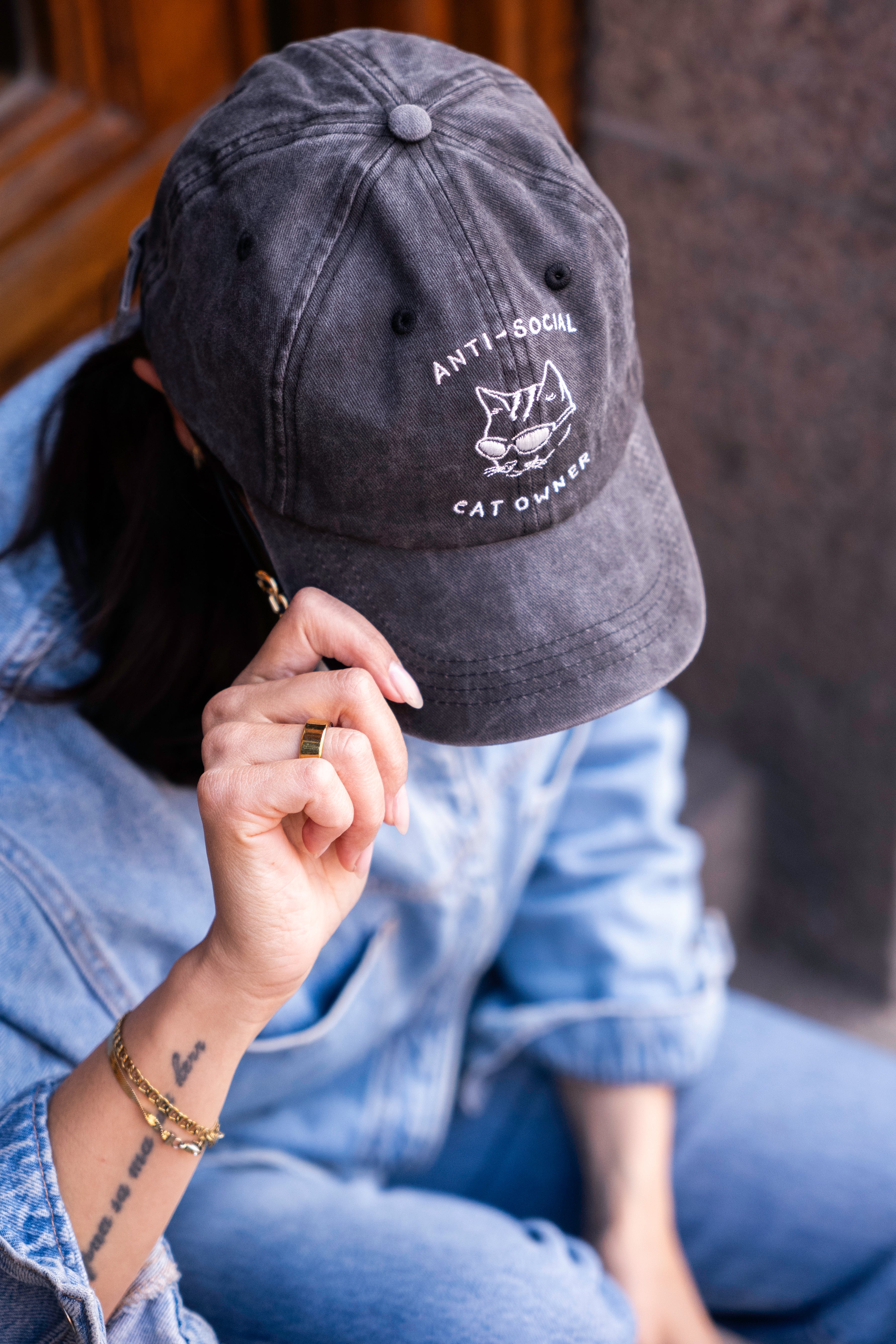 Black Denim Cap - Logo "Anti-Social Cat Owner"