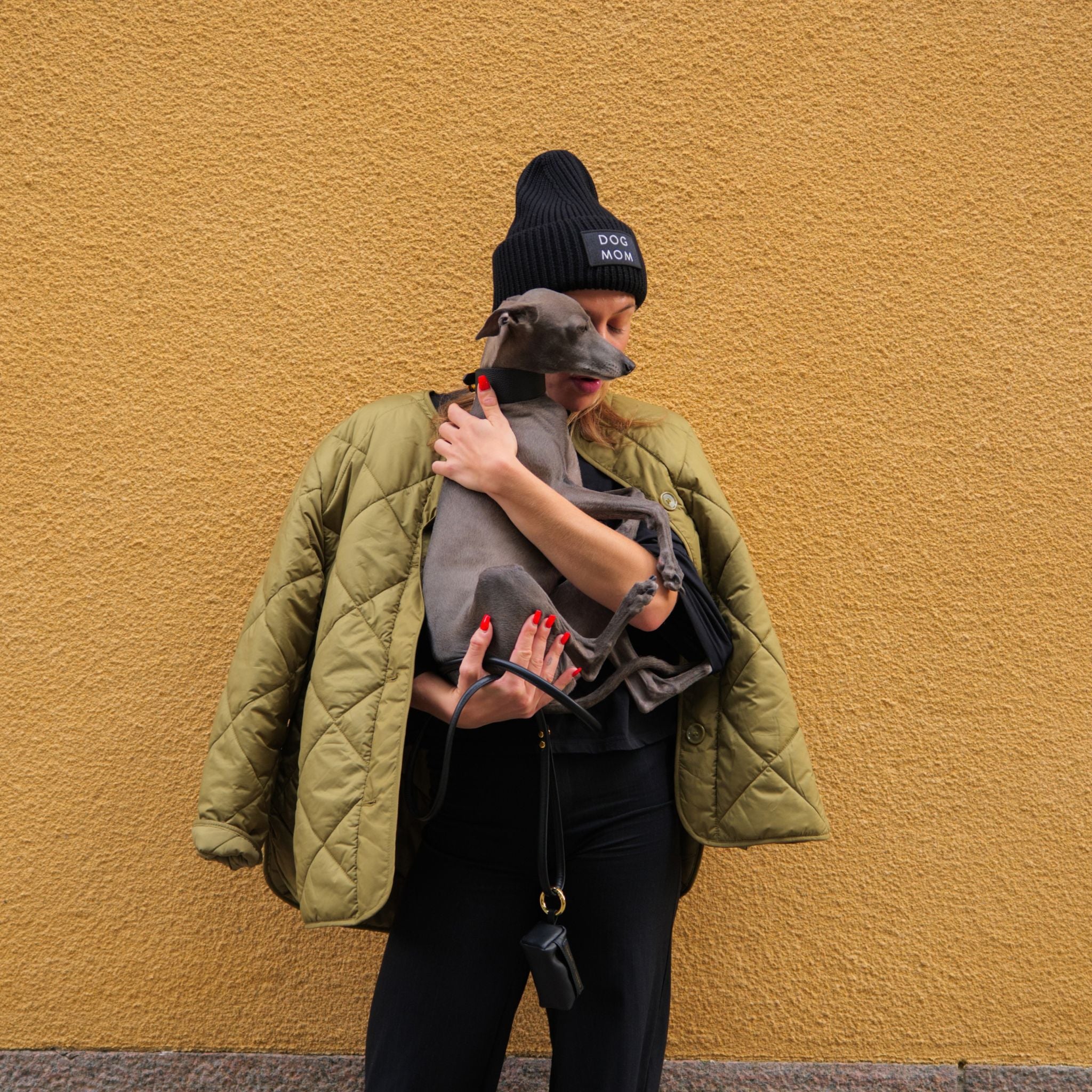 Black Wool Beanie - Dog Mom