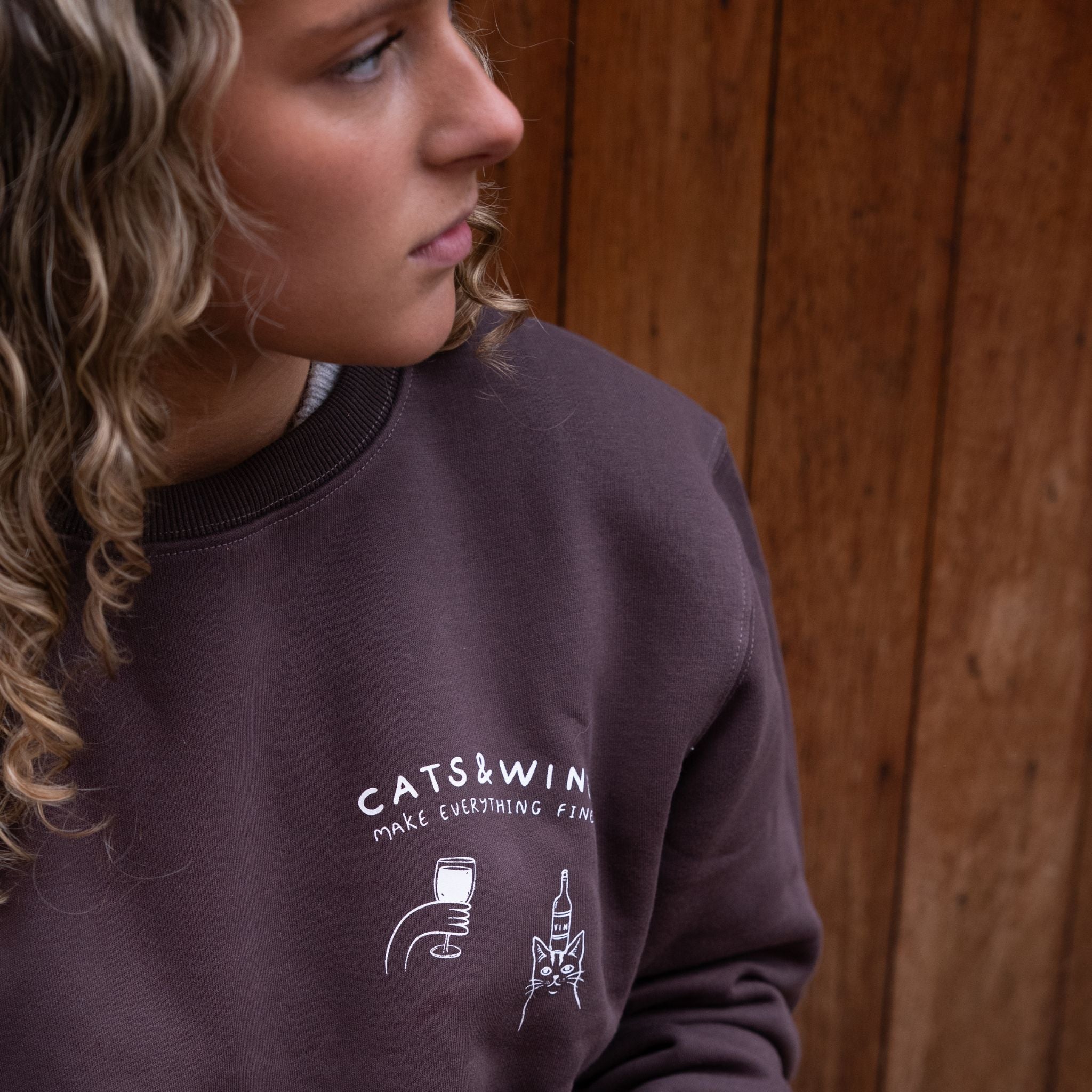 Brown Sweatshirt - Cats & Wine Make Everything Fine