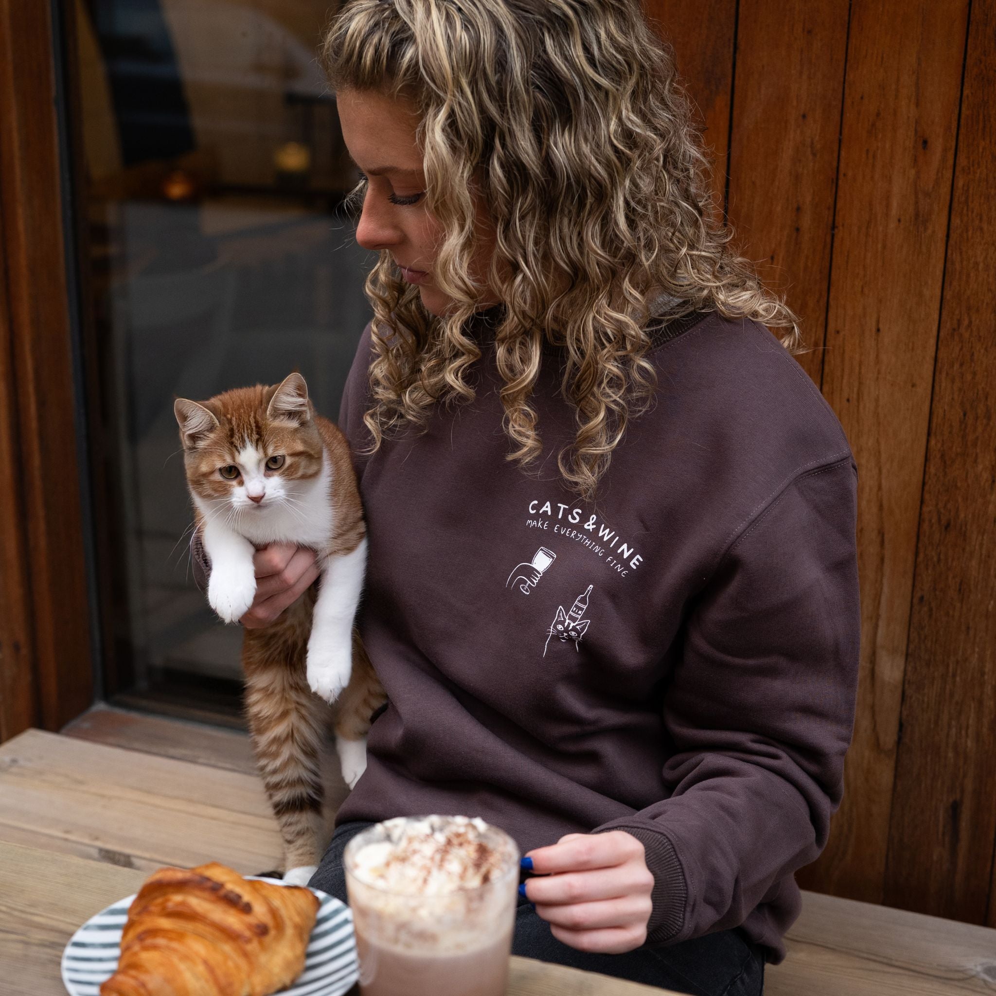 Brown Sweatshirt - Cats & Wine Make Everything Fine