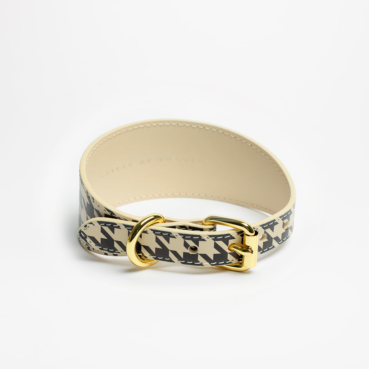 image - Beige Houndstooth Leather Collar XL Wide